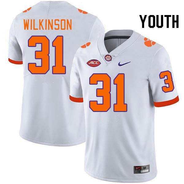 Youth #31 Joe Wilkinson Clemson Tigers College Football Jerseys Stitched-White